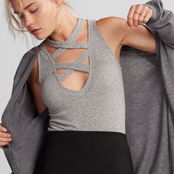 Express Tops - NWT Express Bodysuit Thong Criss Cross Snaps XS